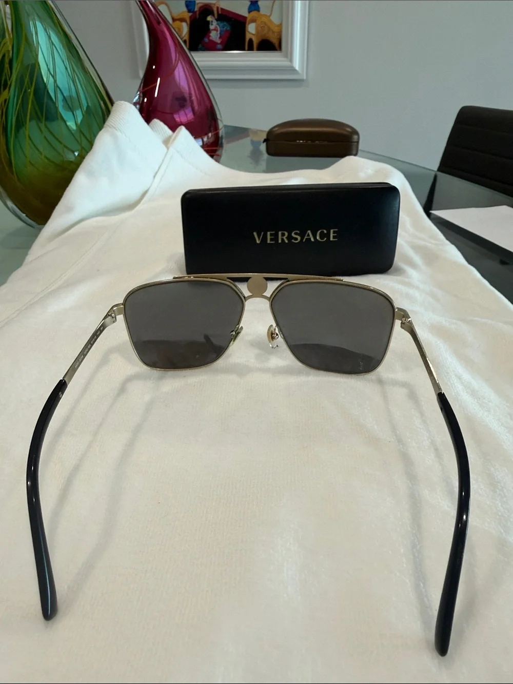 Versace Gold Metal Sunglasses with Gray Lenses